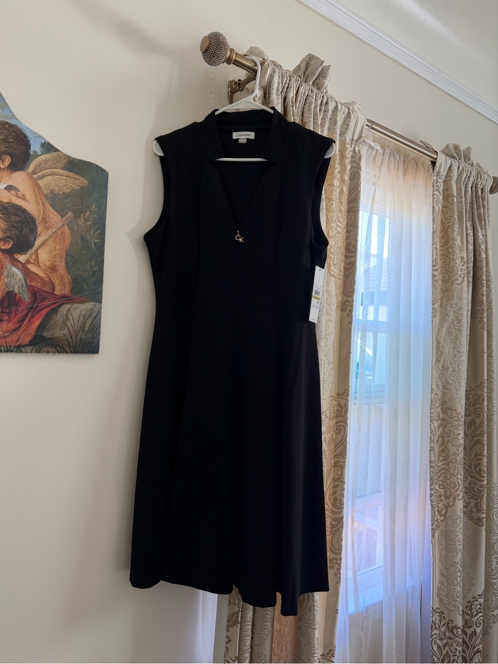 Calvin Klein Black V-Neck Sleeveless Midi Dress